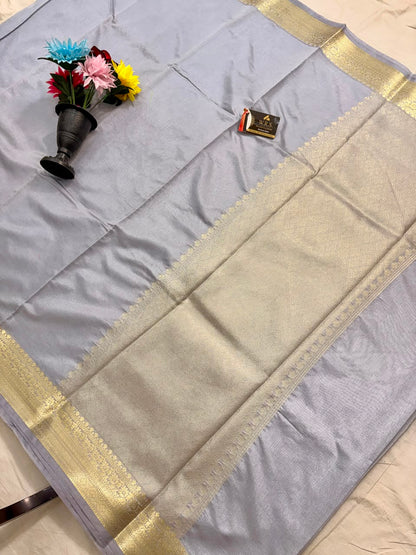 Silver Grey Chiniya Silk Banarasi Saree – Soft, Elegant & Traditional