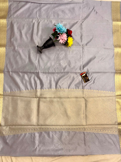 Silver Grey Chiniya Silk Banarasi Saree – Soft, Elegant & Traditional