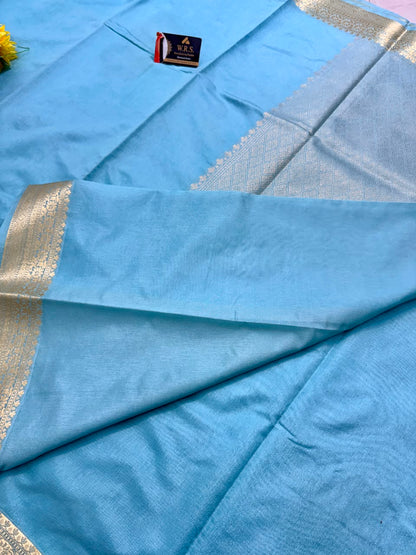 Sky Blue Chiniya Silk Banarasi Saree – Soft, Elegant &amp; Traditional