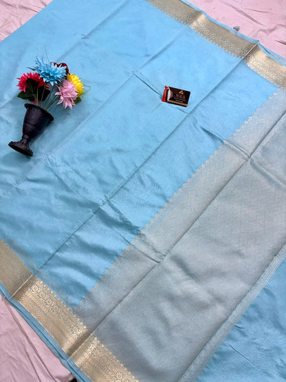 Sky Blue Chiniya Silk Banarasi Saree – Soft, Elegant &amp; Traditional