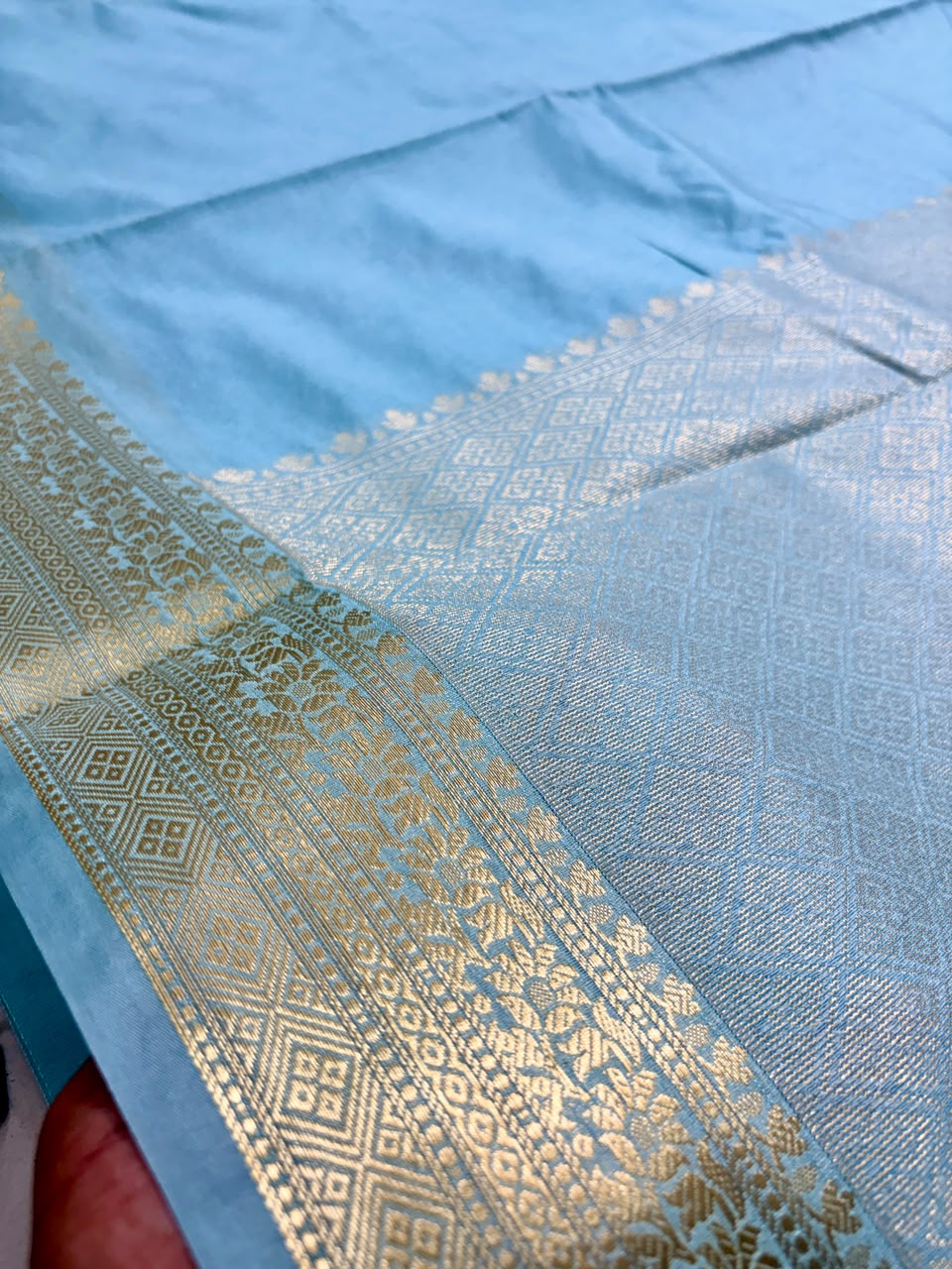 Sky Blue Chiniya Silk Banarasi Saree – Soft, Elegant &amp; Traditional