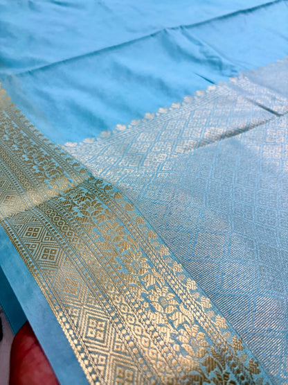 Sky Blue Chiniya Silk Banarasi Saree – Soft, Elegant &amp; Traditional