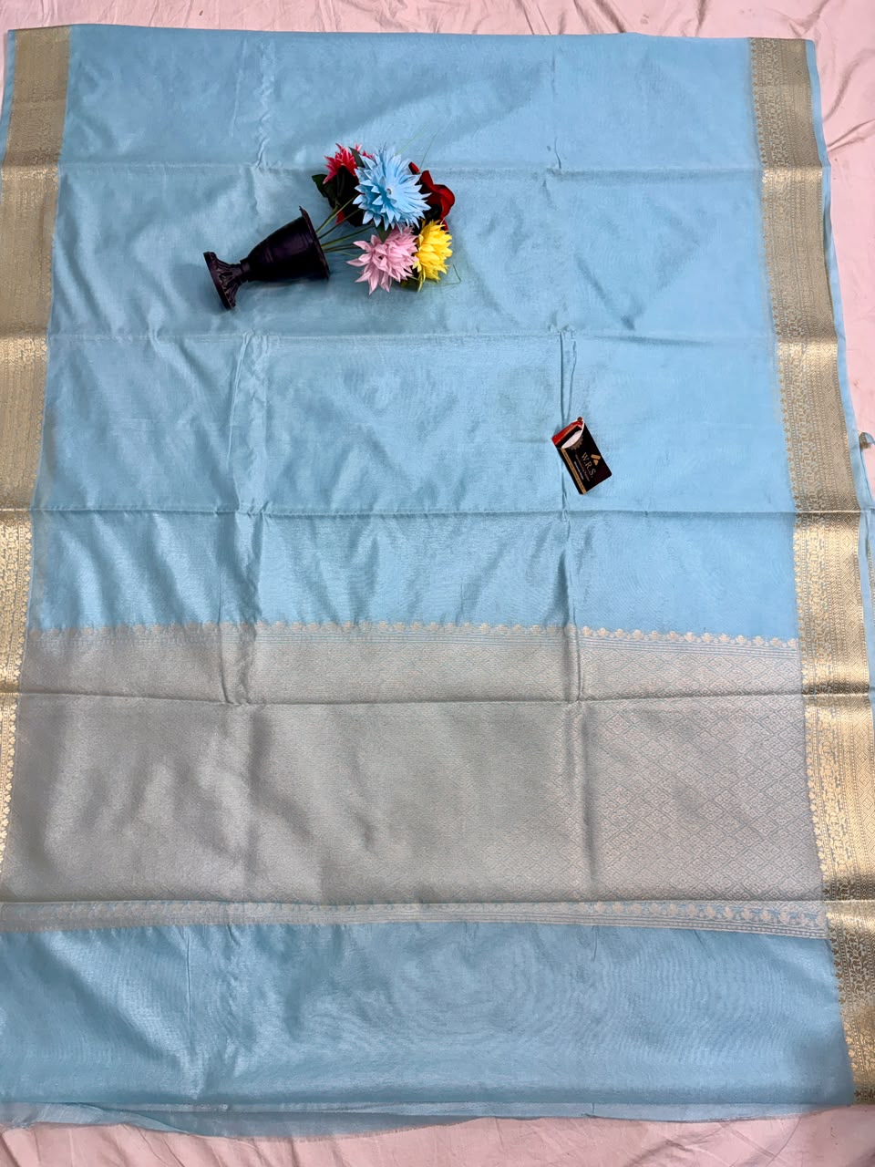 Sky Blue Chiniya Silk Banarasi Saree – Soft, Elegant &amp; Traditional