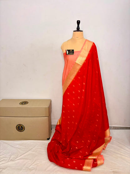 Classic Red Chiniya D.P.N Banarasi Saree – Soft, Elegant &amp; Festive Wear