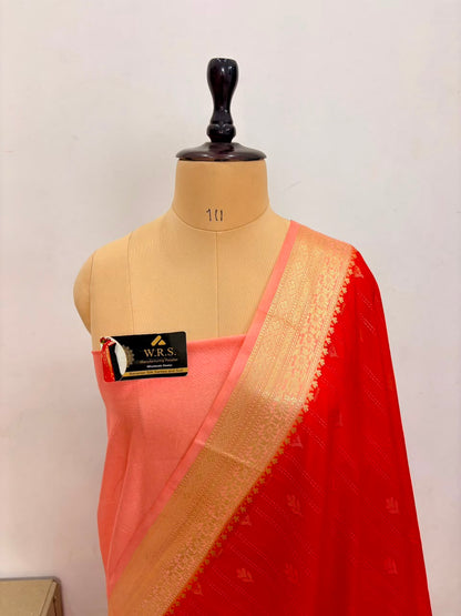 Classic Red Chiniya D.P.N Banarasi Saree – Soft, Elegant &amp; Festive Wear