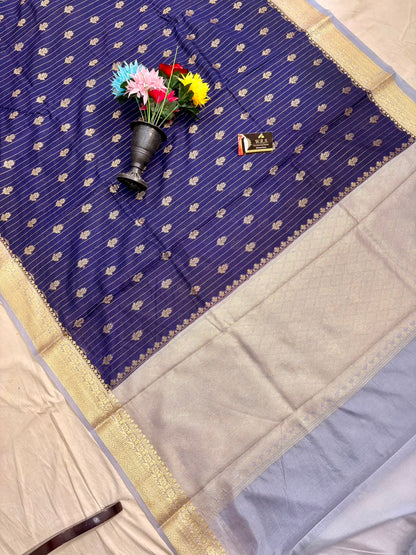 Navy Blue Chiniya D.P.N Banarasi Saree – Soft, Elegant &amp; Festive Wear