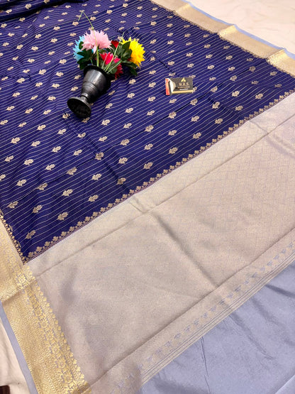 Navy Blue Chiniya D.P.N Banarasi Saree – Soft, Elegant &amp; Festive Wear