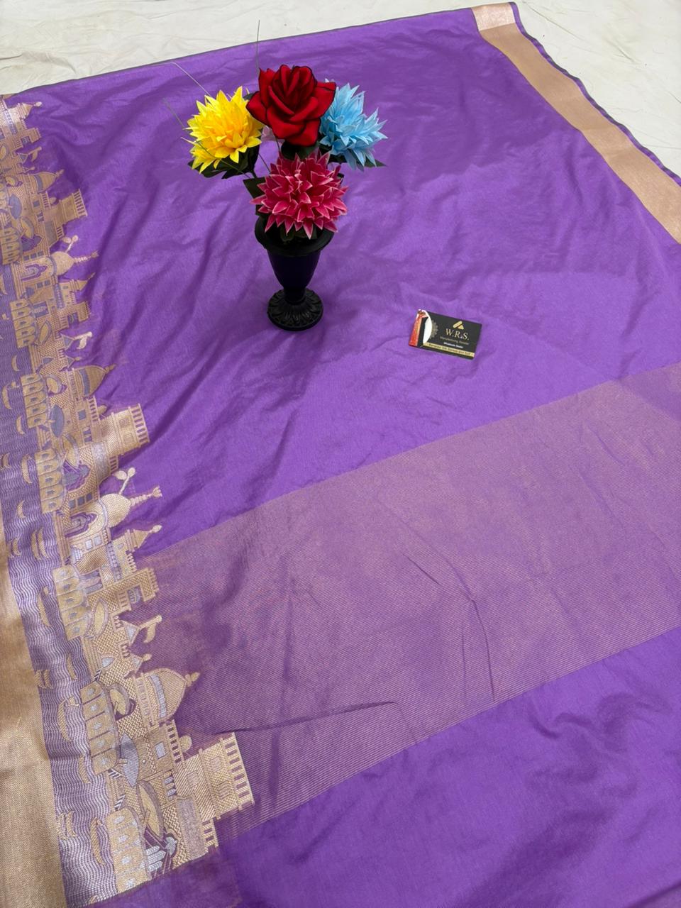 Royal Purple Katan Georgette Banarasi Saree – Elegant Banaras Ghat Design