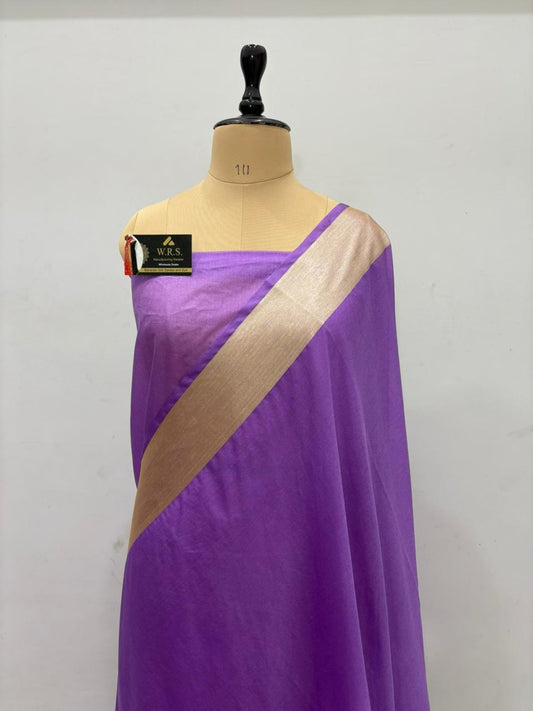 Royal Purple Katan Georgette Banarasi Saree – Elegant Banaras Ghat Design