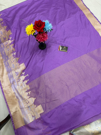 Royal Purple Katan Georgette Banarasi Saree – Elegant Banaras Ghat Design
