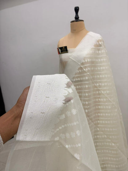 Cream Cotton Ada Buti Banarasi Soft Saree with Jacquard Work