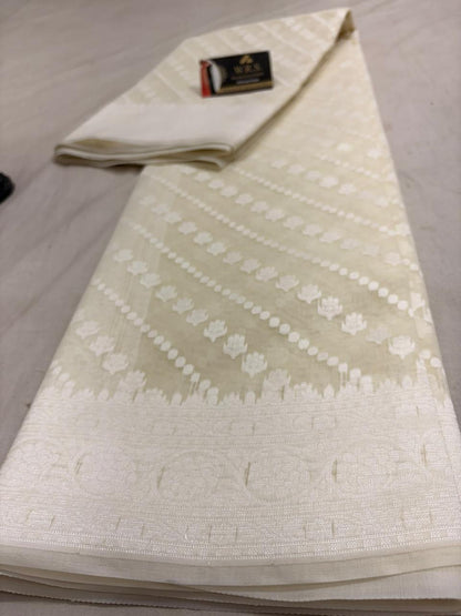 Cream Cotton Ada Buti Banarasi Soft Saree with Jacquard Work