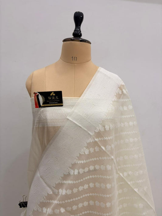 Cream Cotton Ada Buti Banarasi Soft Saree with Jacquard Work