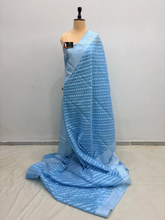 Firozi Cotton Ada Buti Banarasi Soft Saree with Jacquard Work