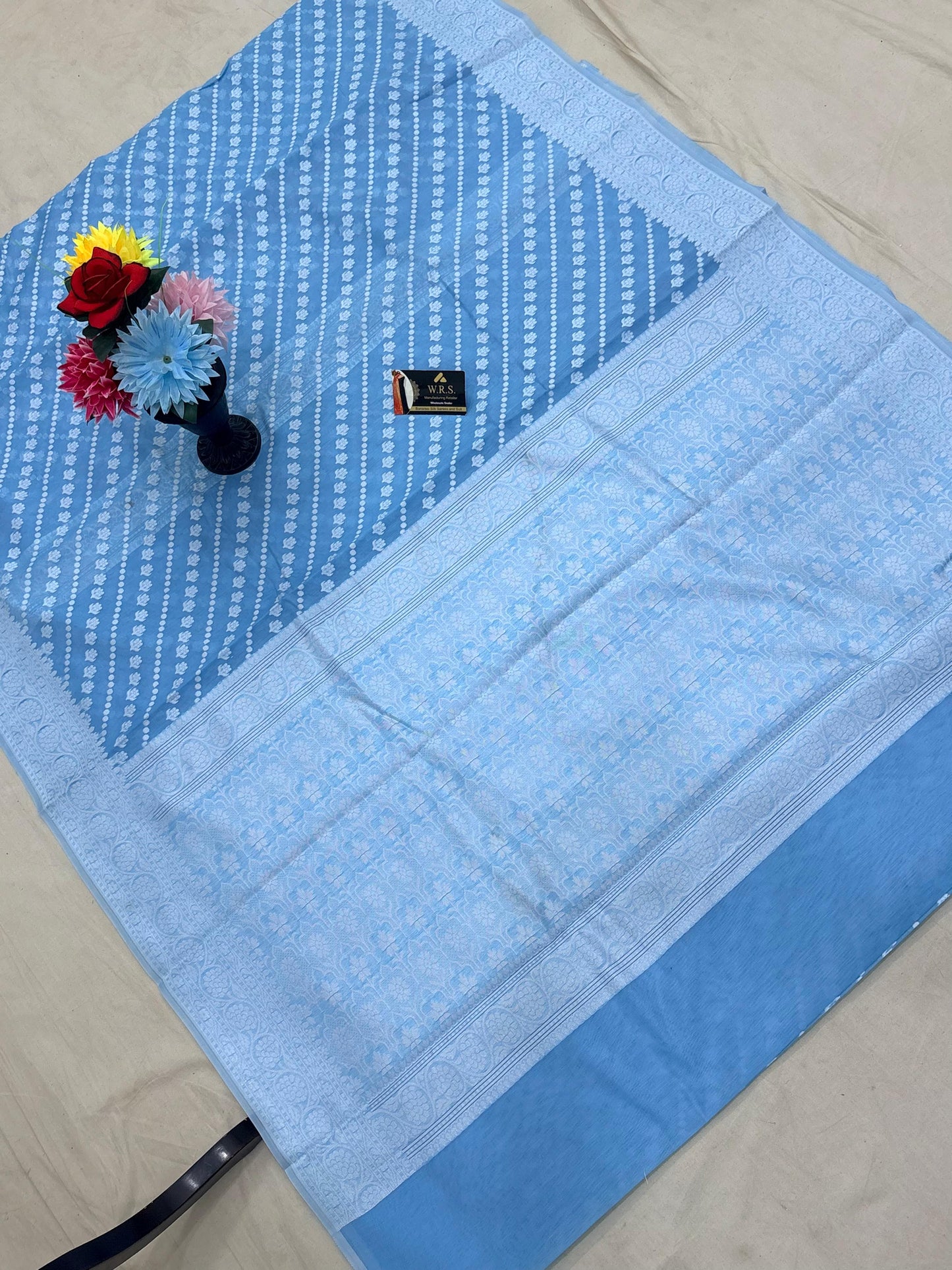 Firozi Cotton Ada Buti Banarasi Soft Saree with Jacquard Work