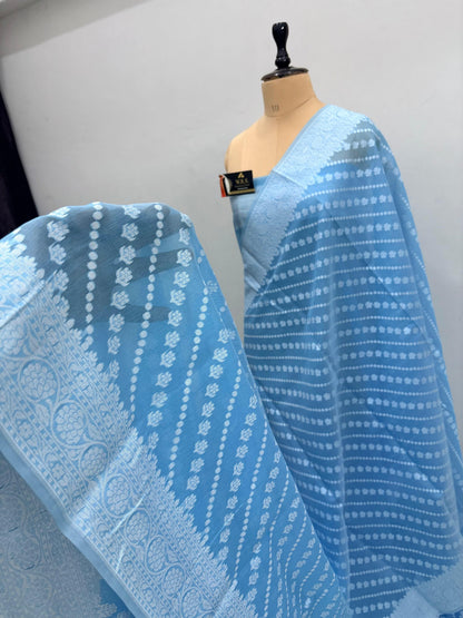 Firozi Cotton Ada Buti Banarasi Soft Saree with Jacquard Work