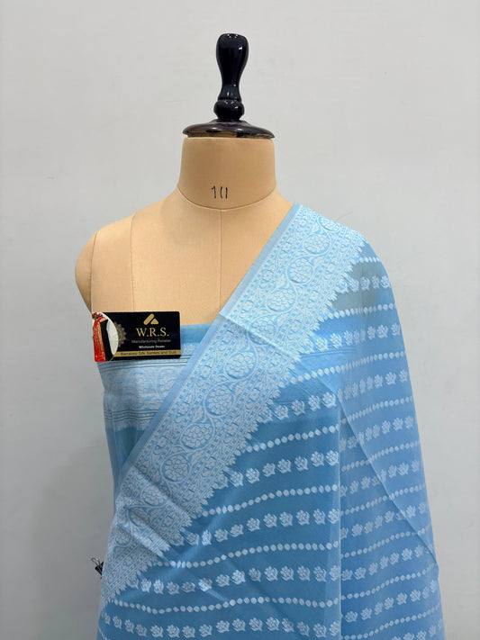 Firozi Cotton Ada Buti Banarasi Soft Saree with Jacquard Work