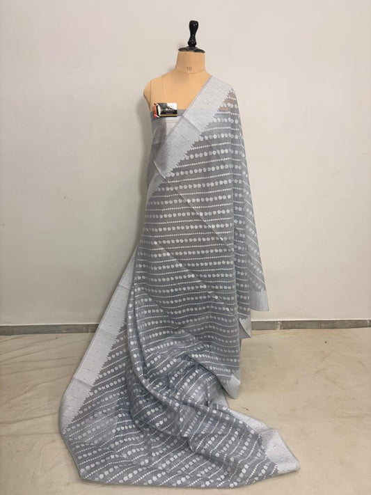 Grey Cotton Ada Buti Banarasi Soft Saree with Jacquard Work