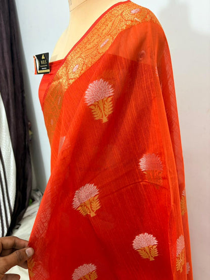 Orange Salab Buta Banarasi Silk Saree with Jacquard Work