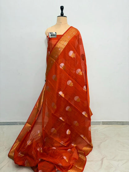 Orange Salab Buta Banarasi Silk Saree with Jacquard Work