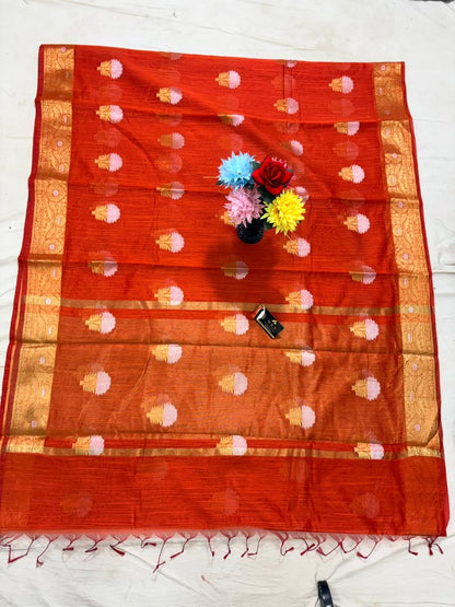 Orange Salab Buta Banarasi Silk Saree with Jacquard Work