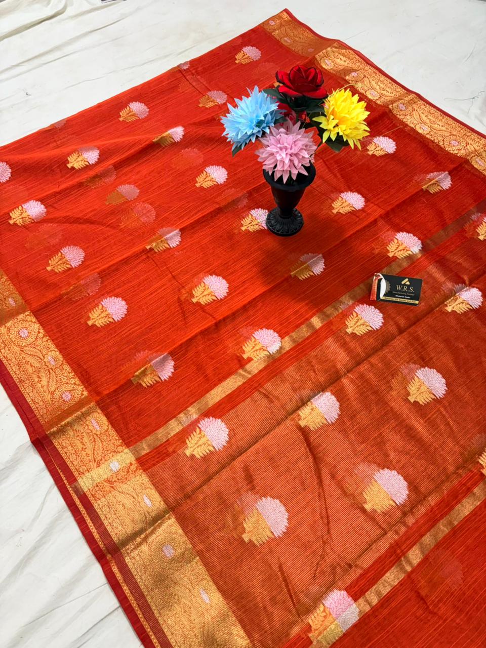 Orange Salab Buta Banarasi Silk Saree with Jacquard Work
