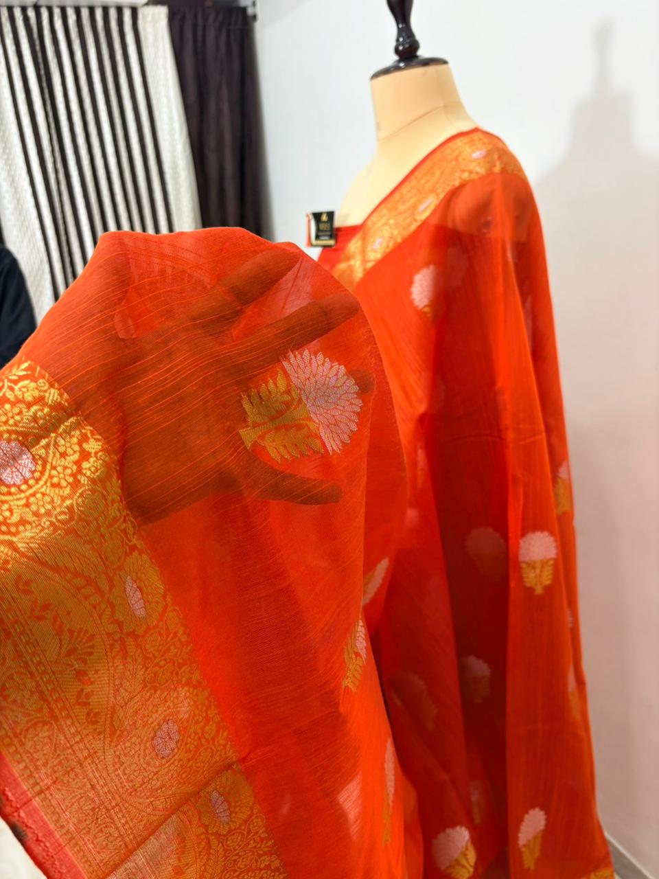 Orange Salab Buta Banarasi Silk Saree with Jacquard Work