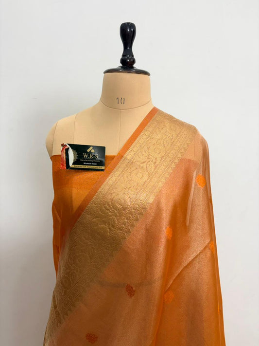 Orange Tissue Minedar Banarasi Silk Saree with Jacquard Zari Work