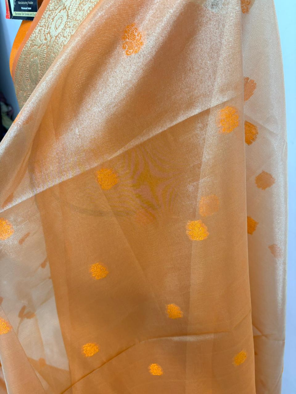 Orange Tissue Minedar Banarasi Silk Saree with Jacquard Zari Work