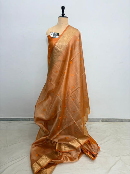 Orange Tissue Minedar Banarasi Silk Saree with Jacquard Zari Work