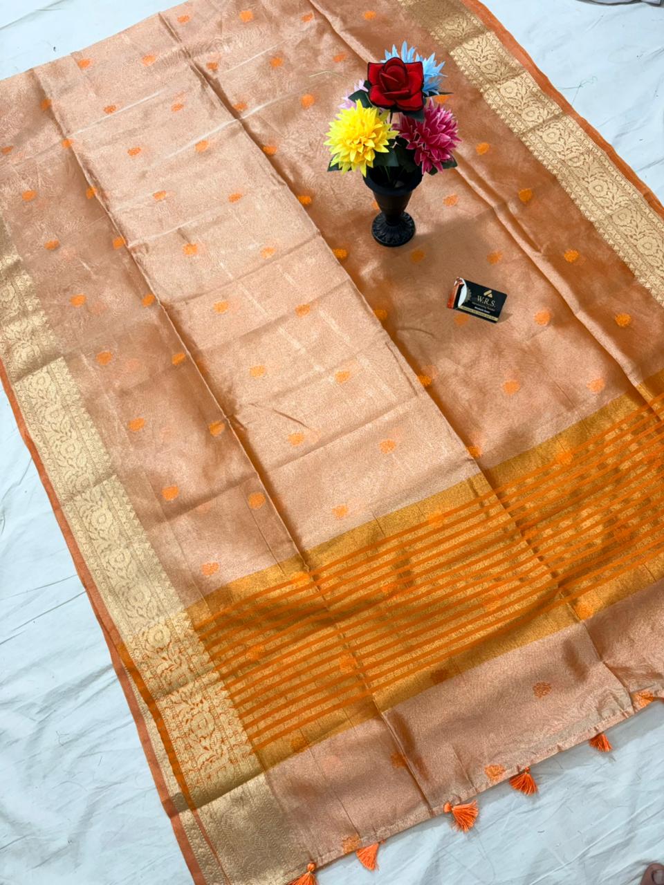 Orange Tissue Minedar Banarasi Silk Saree with Jacquard Zari Work