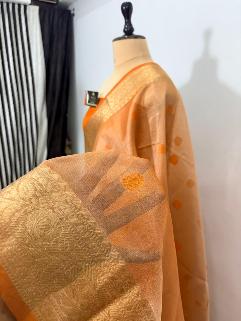 Orange Tissue Minedar Banarasi Silk Saree with Jacquard Zari Work