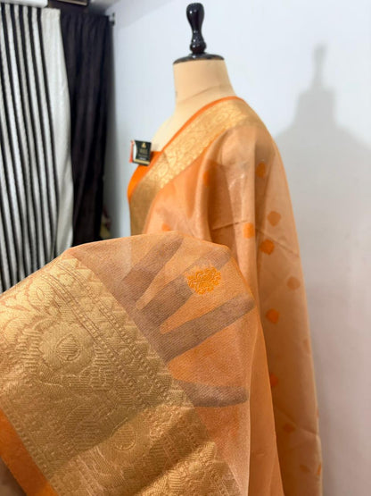 Orange Tissue Minedar Banarasi Silk Saree with Jacquard Zari Work