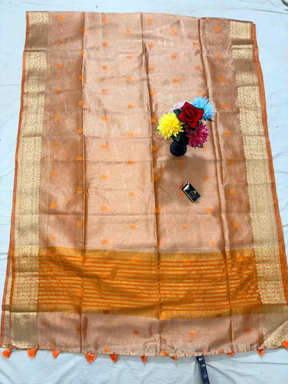 Orange Tissue Minedar Banarasi Silk Saree with Jacquard Zari Work