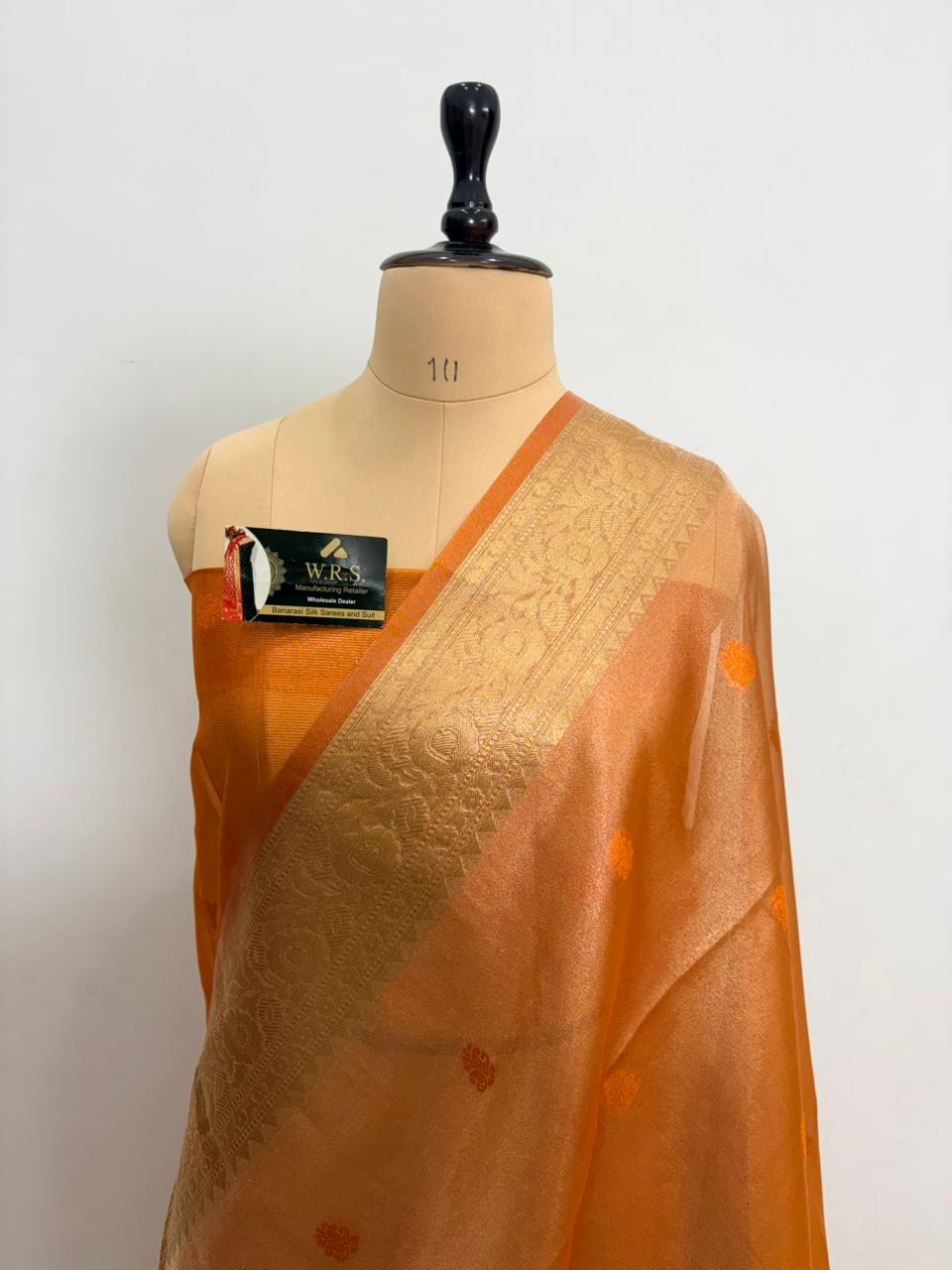 Orange Tissue Minedar Banarasi Silk Saree with Jacquard Zari Work
