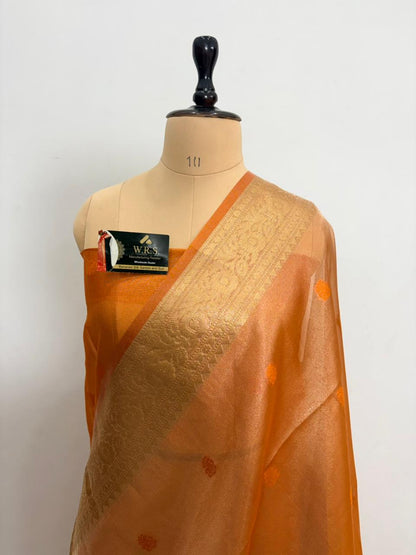 Orange Tissue Minedar Banarasi Silk Saree with Jacquard Zari Work