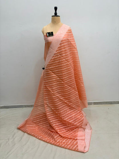 Peach Cotton Ada Buti Banarasi Soft Saree with Jacquard Work