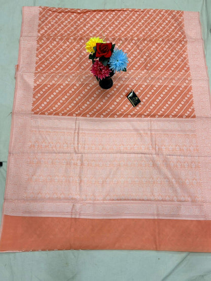 Peach Cotton Ada Buti Banarasi Soft Saree with Jacquard Work