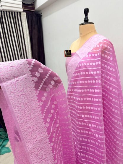 Pink Cotton Ada Buti Banarasi Soft Saree with Jacquard Work