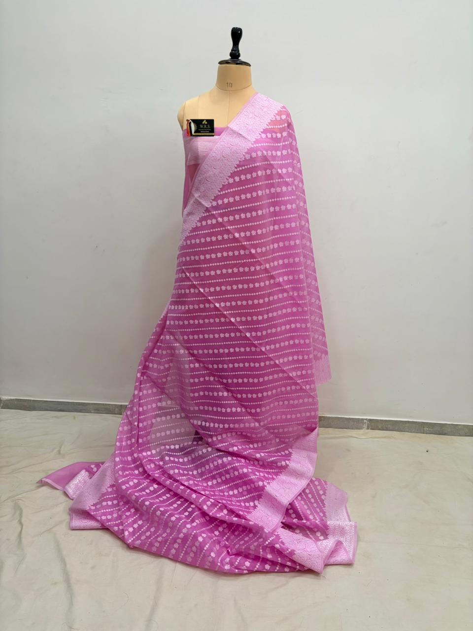 Pink Cotton Ada Buti Banarasi Soft Saree with Jacquard Work