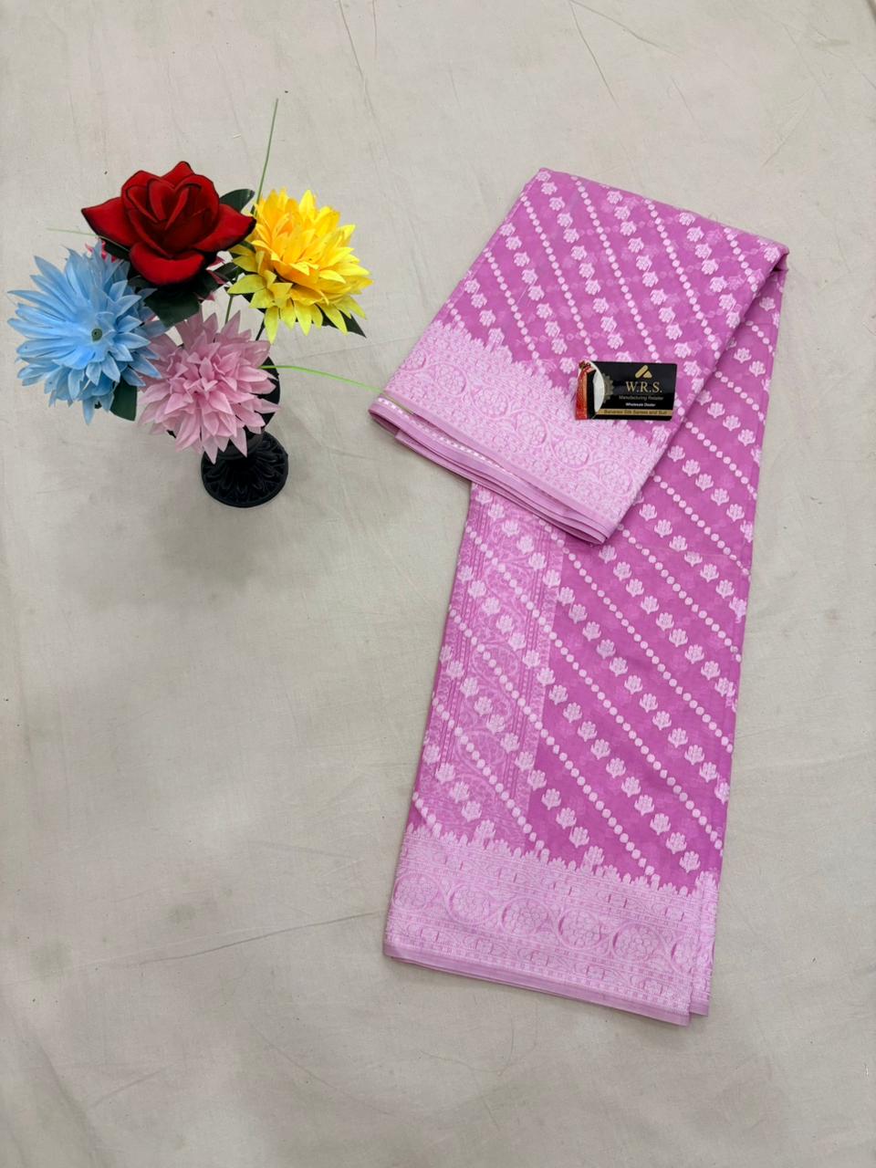 Pink Cotton Ada Buti Banarasi Soft Saree with Jacquard Work