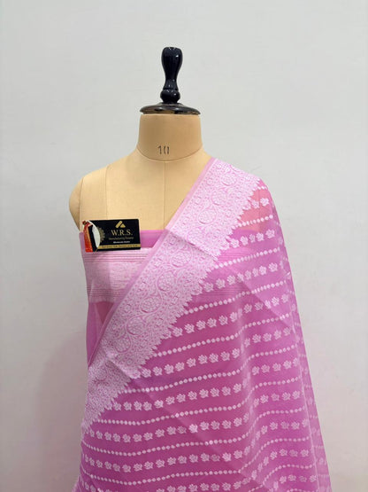 Pink Cotton Ada Buti Banarasi Soft Saree with Jacquard Work