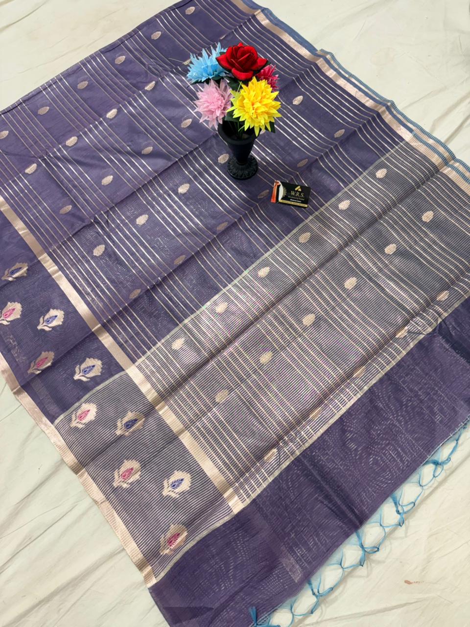 Grey Salab Buta Banarasi Silk Saree with Jacquard Work