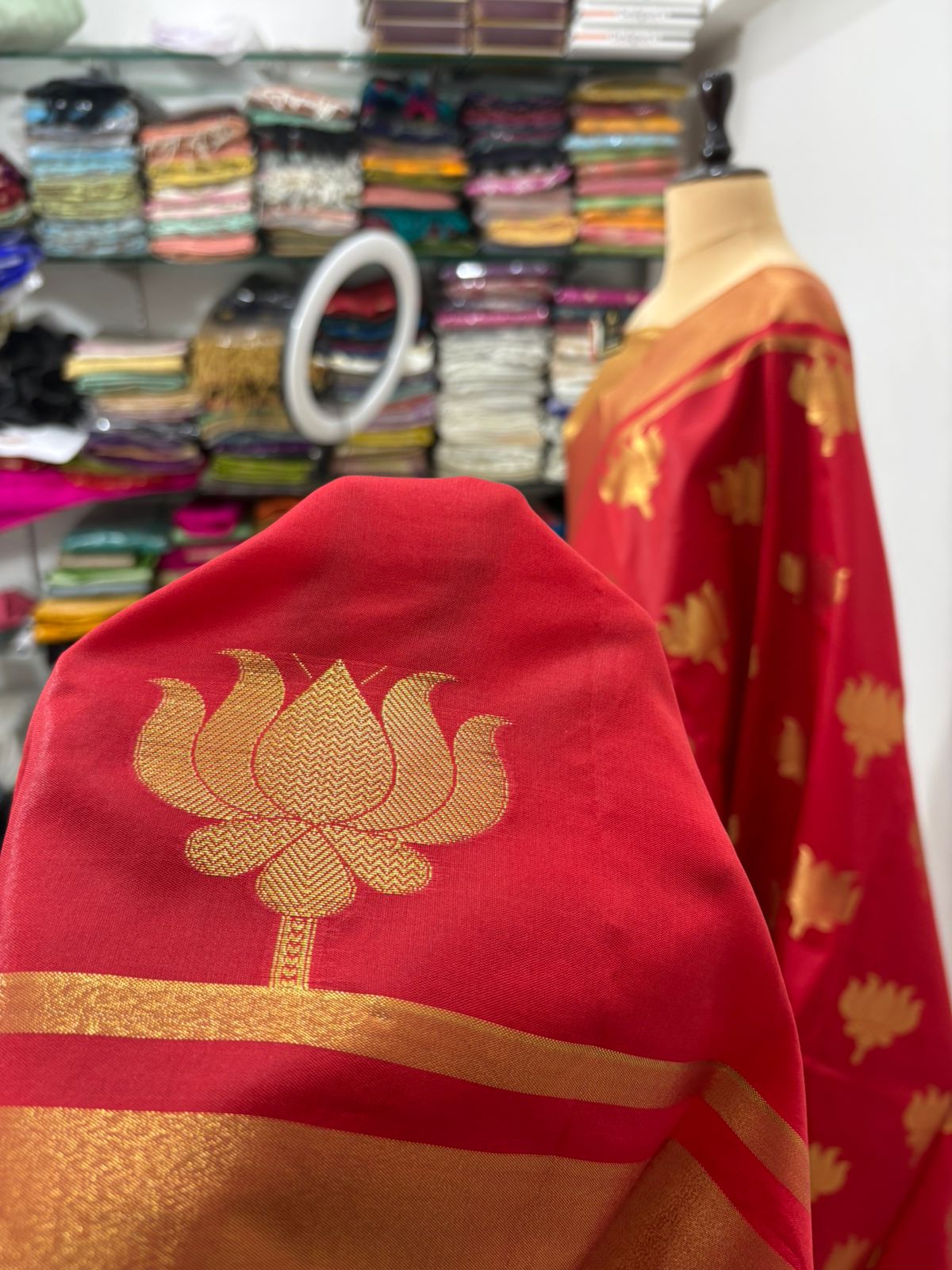 Banarasi Silk Saree – Red Kamal Cottonick with Jacquard Zari Work