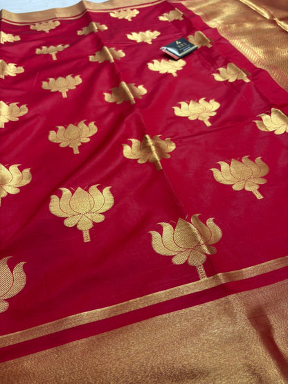 Banarasi Silk Saree – Red Kamal Cottonick with Jacquard Zari Work