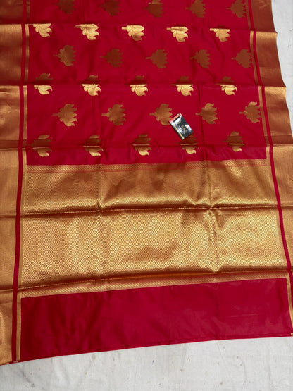 Banarasi Silk Saree – Red Kamal Cottonick with Jacquard Zari Work