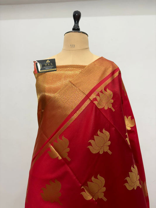 Banarasi Silk Saree – Red Kamal Cottonick with Jacquard Zari Work