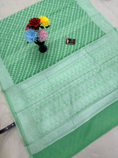 Sea Green Cotton Ada Buti Banarasi Soft Saree with Jacquard Work