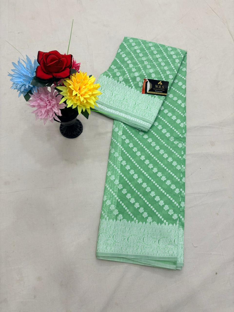 Sea Green Cotton Ada Buti Banarasi Soft Saree with Jacquard Work