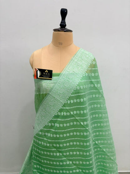 Sea Green Cotton Ada Buti Banarasi Soft Saree with Jacquard Work